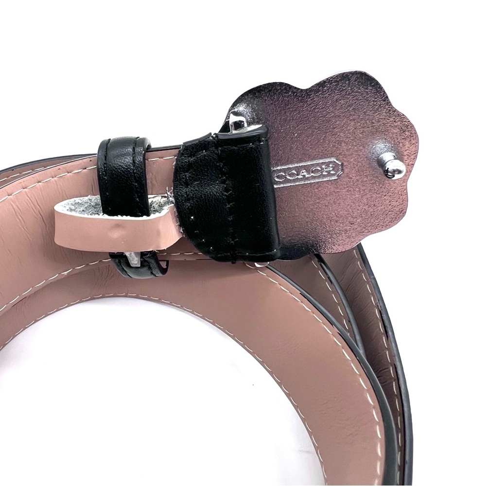 Coach Black & Blush Reversible Leather Belt with Floral Buckle- 40” - Picture 15 of 16